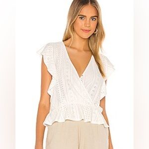 Surplice Ruffle Sleeve Knit Top in Optic White